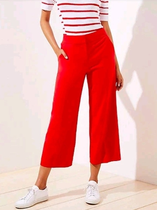 LOFT Pants - LOFT Red Wide-Leg Cropped Pants - Size 14